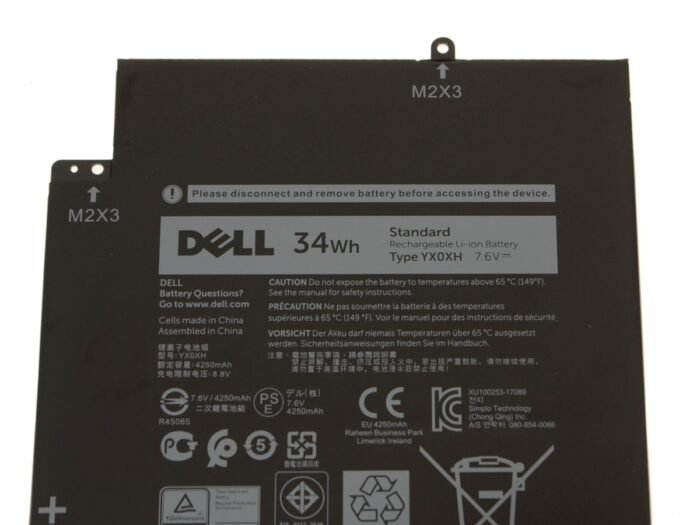 For Dell Latitude 7285 2-in-1 2-Cell 34Wh Laptop Battery - YX0XH