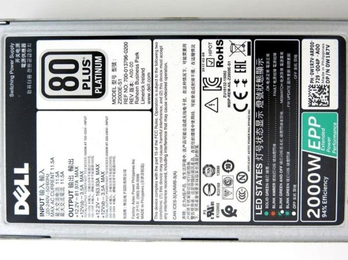 Original W1R7V 0W1R7V 2000W For Dell PowerEdge C4130 Server Hot Plug 80 Plus Power Supply Z2000E-S1 - Image 5