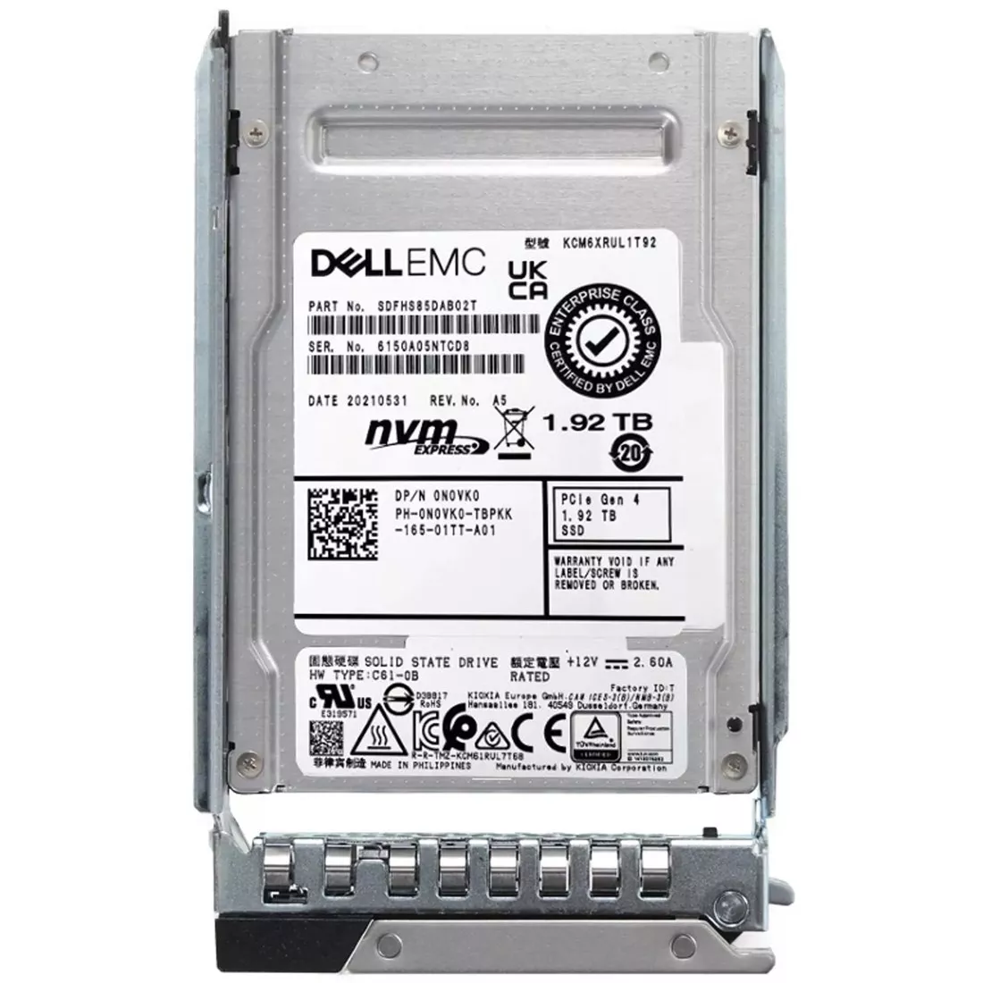 For Dell N0VK0 1.92Tb PCIe? 4.0 NVMe? 1.4 2.5-inch 15 mm Z-height Read Intensive TLC SSD