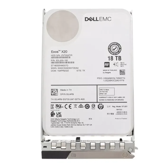 For DellEMC 0J4R9 18TB 7.2K RPM SAS 12Gbps 512e 3.5inch Hot-Plug Hard Drive with 14G Kit