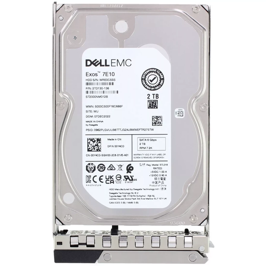 For Dell 0Y4CD 2TB 7.2K 3.5" SATA 6Gbps 128MB 512n Hard Drive
